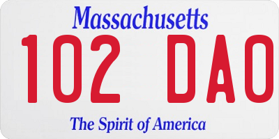 MA license plate 102DA0