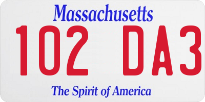 MA license plate 102DA3