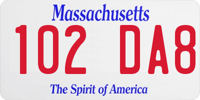 MA license plate 102DA8