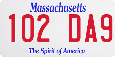 MA license plate 102DA9