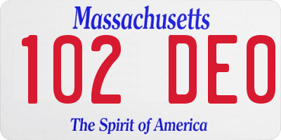 MA license plate 102DE0