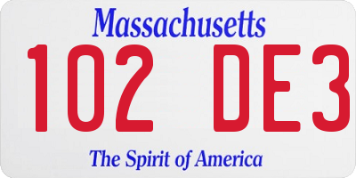 MA license plate 102DE3