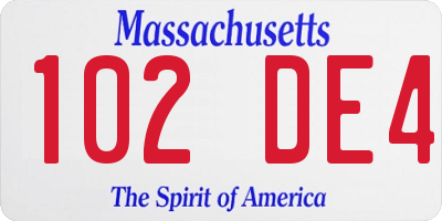 MA license plate 102DE4