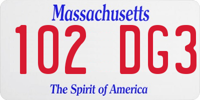 MA license plate 102DG3