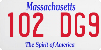 MA license plate 102DG9