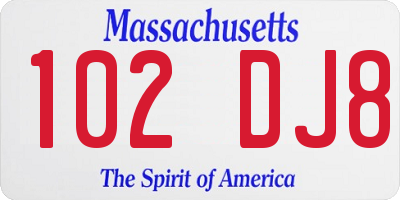 MA license plate 102DJ8