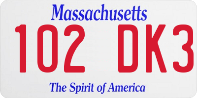 MA license plate 102DK3