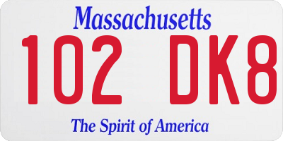 MA license plate 102DK8