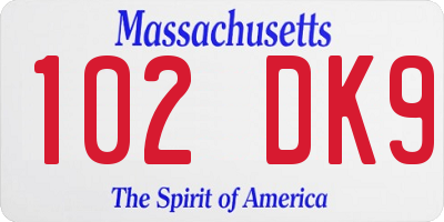 MA license plate 102DK9