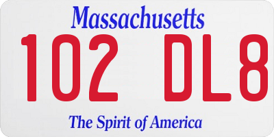 MA license plate 102DL8