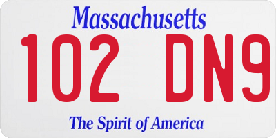 MA license plate 102DN9