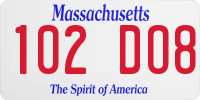 MA license plate 102DO8