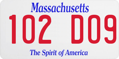 MA license plate 102DO9