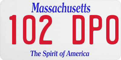 MA license plate 102DP0