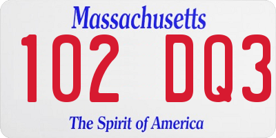 MA license plate 102DQ3