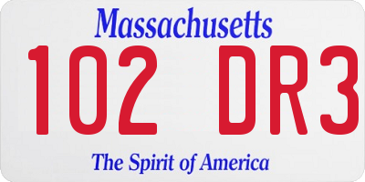 MA license plate 102DR3