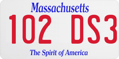 MA license plate 102DS3