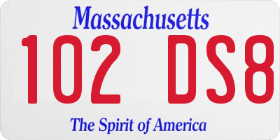 MA license plate 102DS8