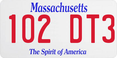 MA license plate 102DT3