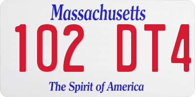 MA license plate 102DT4