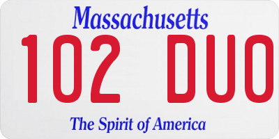 MA license plate 102DU0