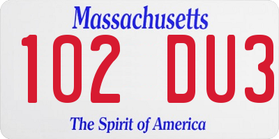 MA license plate 102DU3