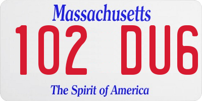 MA license plate 102DU6