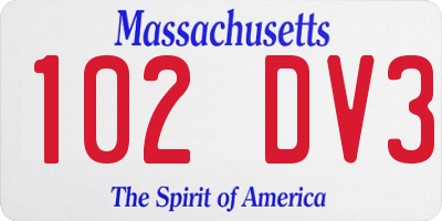 MA license plate 102DV3