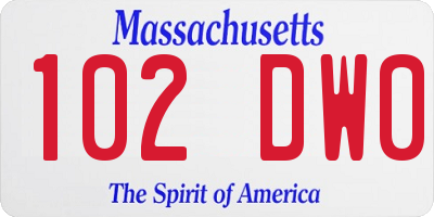 MA license plate 102DW0