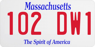 MA license plate 102DW1