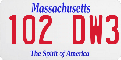 MA license plate 102DW3