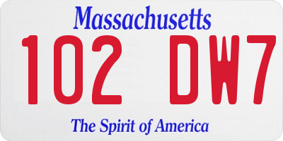 MA license plate 102DW7