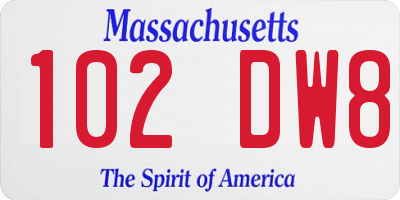 MA license plate 102DW8