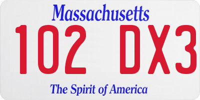 MA license plate 102DX3