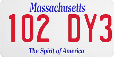 MA license plate 102DY3