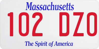 MA license plate 102DZ0