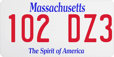 MA license plate 102DZ3