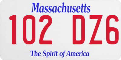 MA license plate 102DZ6