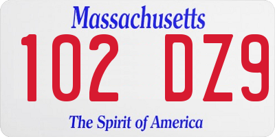 MA license plate 102DZ9