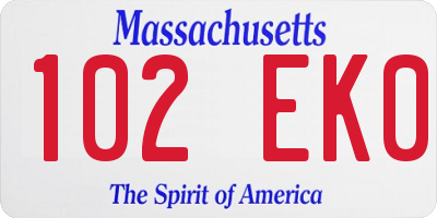 MA license plate 102EK0