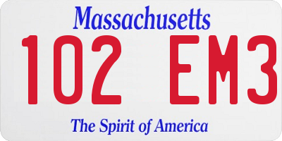 MA license plate 102EM3