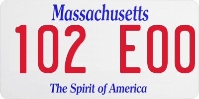 MA license plate 102EO0