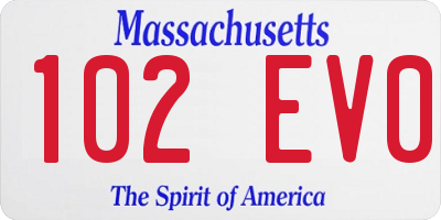 MA license plate 102EV0