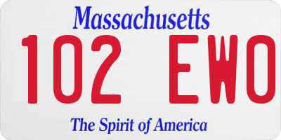 MA license plate 102EW0