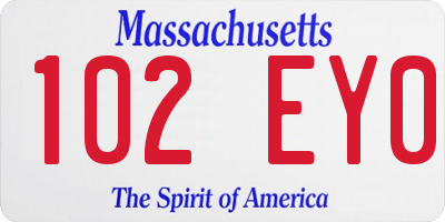 MA license plate 102EY0