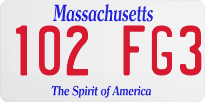 MA license plate 102FG3