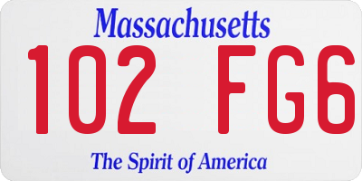 MA license plate 102FG6