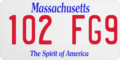 MA license plate 102FG9