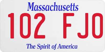 MA license plate 102FJ0