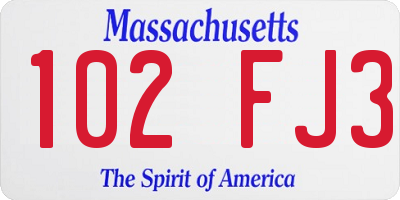 MA license plate 102FJ3